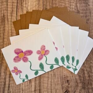 Greeting Cards Blank Notes Flowers Spring PINK Daisy 6 w/Envelopes Custom Art
